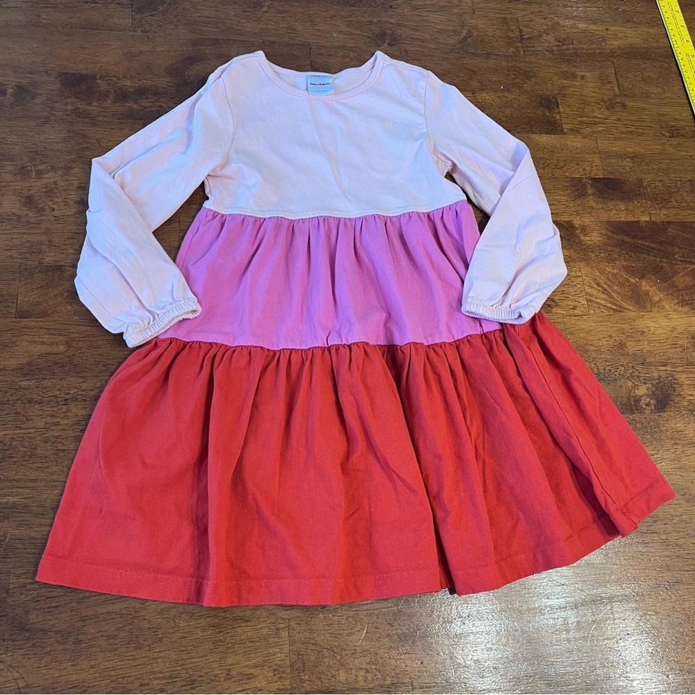 Hanna Andersson Pink and Red Tiered Dress 100% cotton size 5